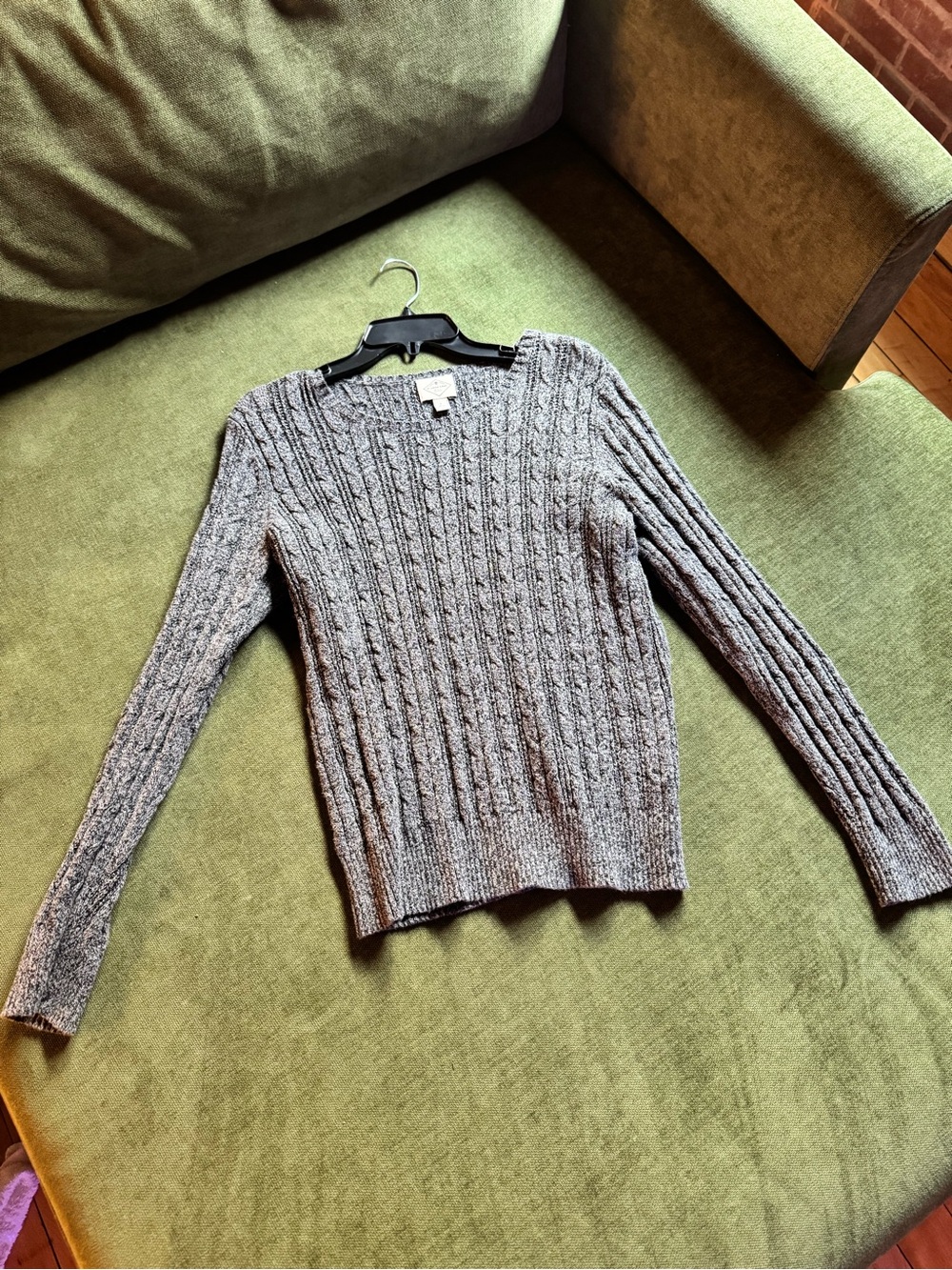 St. John's Bay Heather Gray Cable-Knit Crewneck Sweater